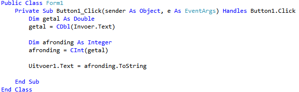voorbeeld code Fix functie