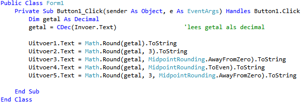 voorbeeld code Fix functie