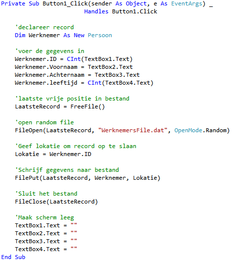 code opslaan data